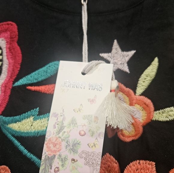 Colorful Beautiful Embroidered Black Top By Johny Was - Picture 2 of 6